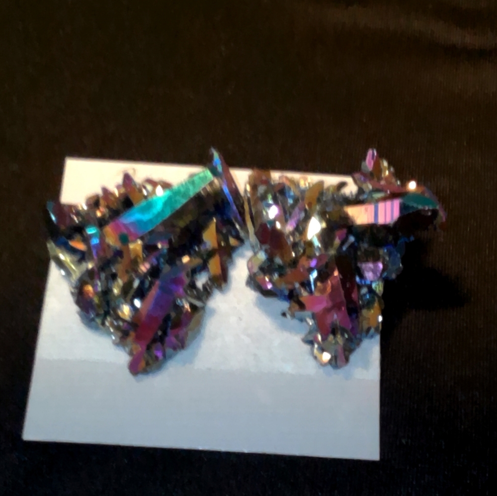 Rainbow Aura Crystal Cluster Earrings